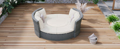 5-Piece Round Rattan Sectional Sofa Set All-Weather Sunbed Daybed with Round Liftable Table and Cushions, Beige