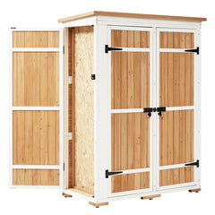 Outdoor 5.5ft Hx4.1ft L Wood Storage Shed, Garden Tool Cabinet with Waterproof Asphalt Roof, Four Lockable Doors, Multiple-tier Shelves, Natural