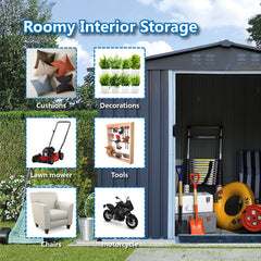 Outdoor Storage Shed 8 x 6 FT Large Metal Tool Sheds, Heavy Duty Storage House with Sliding Doors with Air Vent, Dark Grey