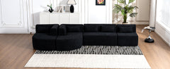 143.7" Upholstered Sofa Free-combined Sofa Couch with Two Chaise Lounge and Five Back Pillows for Living Room, Black