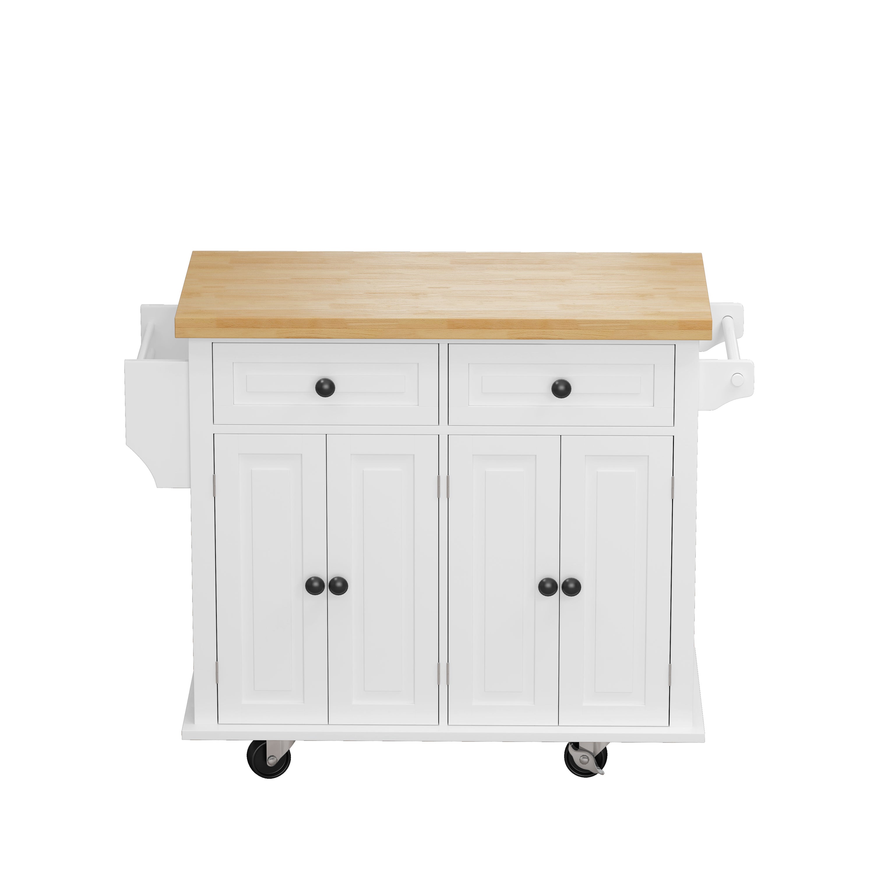 43.31" Kitchen Island Cart with 2 Storage Cabinets, 2 Locking Wheels, 4 Door Cabinets, 2 Drawers, Spice Rack & Towel Rack (White)