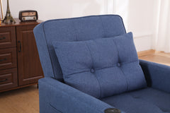 Sleeper Chair 3-in-1 Convertible Chair Bed Pull Out Sleeper Chair Beds Adjustable Single Armchair Sofa Bed with USB Ports, Side Pocket, Linen Navy