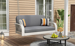 PE Wicker Porch Swing, 2-Seater Hanging Bench With Chains, Cushion