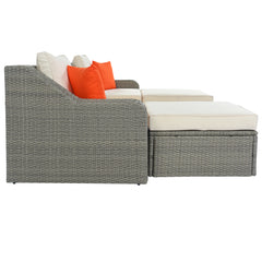 3-Piece Patio Wicker Sofa with Cushions, Pillows, Ottomans and Lift Top Coffee Table