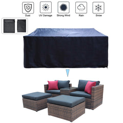 5 Pieces Outdoor Wicker Sectional Conversation Sofa Set with Black Cushions and Red Pillows,w/ Furniture Protection Cover