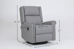 360 Degree Swivel Upholstered Manual Recliner With Nailhead Trims For LIving Room, Grey