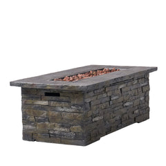 56" Outdoor 40,000 BTU Rectangular MgO Concrete Propane Fire Pit, Stone Pattern (Tank Cover not Included)