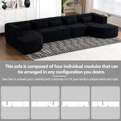 143.7" Upholstered Sofa Free-combined Sofa Couch with Two Chaise Lounge and Five Back Pillows for Living Room, Black