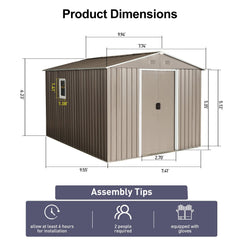 8ft x 10ft Outdoor Metal Storage Shed with Metal Floor Base,with Window,Grey