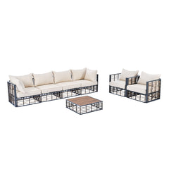 7-Piece Metal Patio Sectional Sofa Set with Thick Cushions and Coffee Table for Indoor Outdoor, Gray