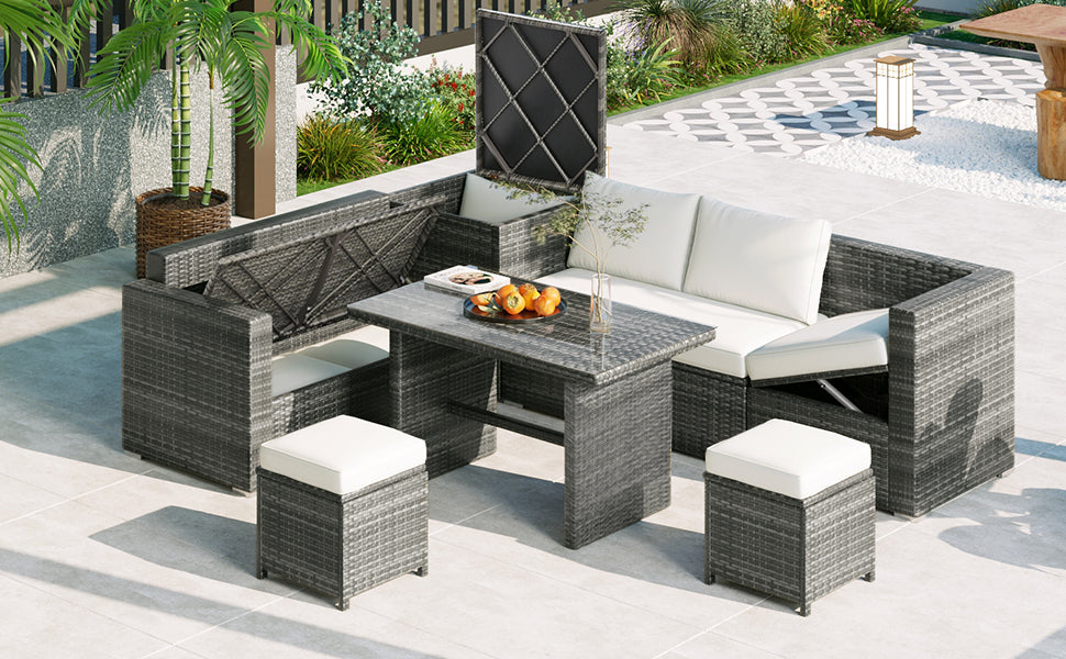 Sofa Sets Rattan Sofa With Storage Outdoor 6-Piece All Weather PE