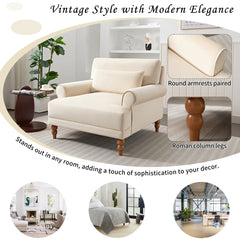 Elegant Accent Chair Circular Armrests, Ergonomic Lumbar Support, Vintage Roman Column Legs