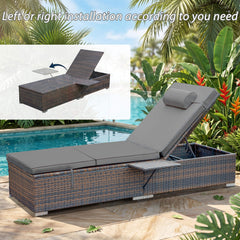 2 Pcs Patio Chaise Lounge Chairs w/ 6 Reclining Positions, Wheels & Small Pillow, Gray Cushion