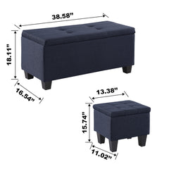 NOBLEMOOD 3 in 1 End of Bed Storage Bench & 2 Ottoman Benches w/ Storage for Living Room Bedroom Entryway Navy