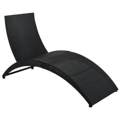 Patio Wicker Foldable Chaise Lounger with Removable Cushion and Bolster Pillow, Black Wicker and Beige Cushion