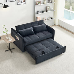 3 In 1 Velvet Sleeper Sofa Bed W/ Reclining Backrest, Toss Pillows, Pockets, Dark Blue