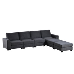 6 Pcs U-shaped Sofa Couch with 2 Removable Ottomans, Grey