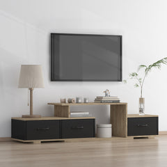 Modern TV Stand with Wood Grain & Black Easy Open Fabric Drawers, Black Brown
