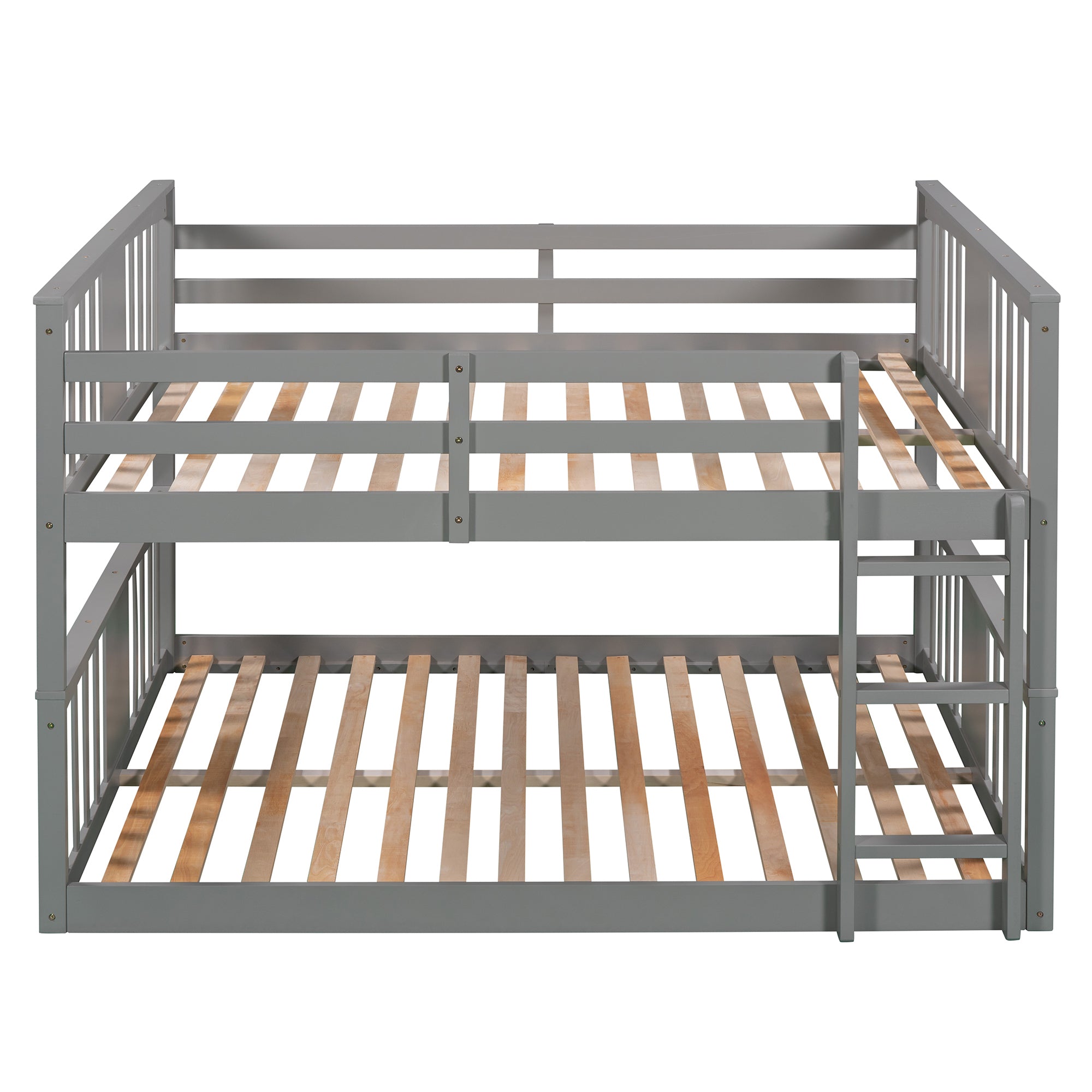 Full Over Full Bunk Bed with Ladder & Guardrail for Twins/Adults, Wood Full Szie Bunk Bed for Bedroom, Gray