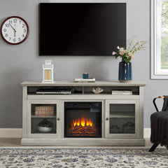 TV Stand with 18" Fireplace, Storage, Stone Gray, 60"W*15.75"D*29"H