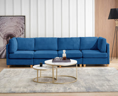 4 Pcs Corduroy Living Room Sectional Sofa with Wood Legs, Blue