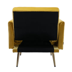 NOBLEMOOD Velvet Accent Chair with Adjustable Armrests and Backrest, Button Tufted Lounge Chair, Yellow