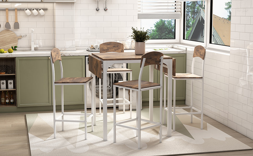 Farmhouse 5-Piece Counter Height Drop Leaf Dining Table Set with