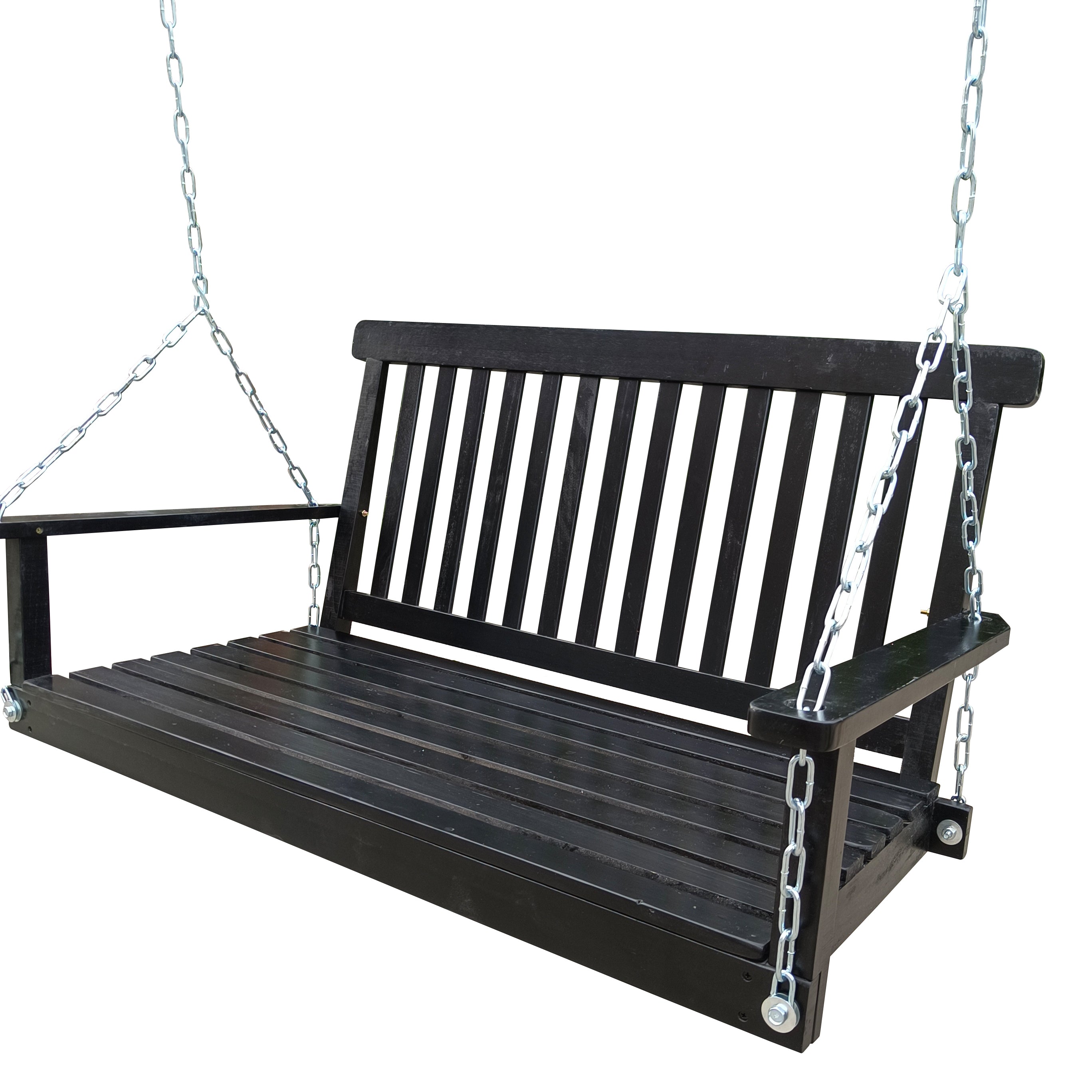 Hanging Porch Swing Wood Swing Bench with Hanging Chains, Black