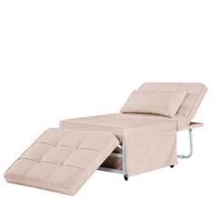 4 in 1 Folding Sleeper Sofa Bed w/ Adjustable Backrest & Pillow, No Armrest, Pink
