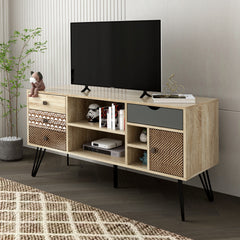 TV Stand with Storage Cabinet & Shelves, Natural