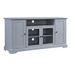 TV Stand with 2 Tempered Glass Doors, Adjustable Panels, Open Style Cabinet & Sideboard for TVs up to 65", Gray