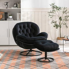 NOBLEMOOD Swivel Accent chair with Ottoman, Velvet Upholstered Lounge Sofa Chair for Living Room Bedroom, Black