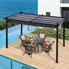 13x10ft Outdoor Aluminum Pergola With Retractable Polyester Canopy, Gray