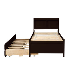 Full Bed with Bookcase,Twin Trundle with Drawers, Espresso