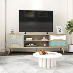 TV Stand with Storage Cabinet & Shelves, Brown Oak