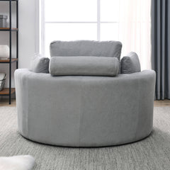 Swivel Accent Barrel Sofa Lounge Club Big Round Chair with Storage Ottoman, Pillows, Grey