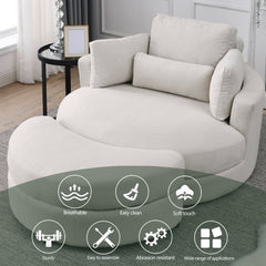 Swivel Accent Barrel Modern Sofa Lounge Club Big Round Chair with Storage Ottoman, Pillows, Beige