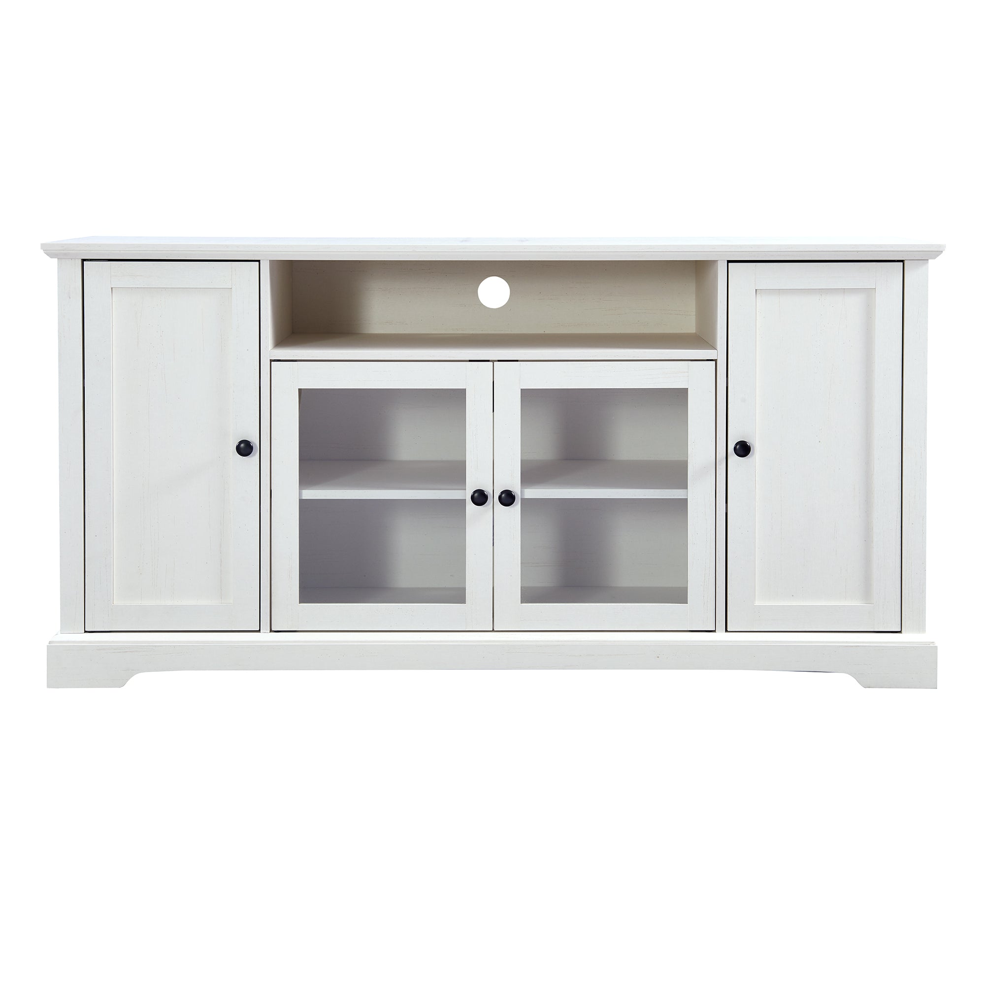 TV Stand with 2 Tempered Glass Doors, Adjustable Panels, Open Style Cabinet & Sideboard for TVs up to 65", White