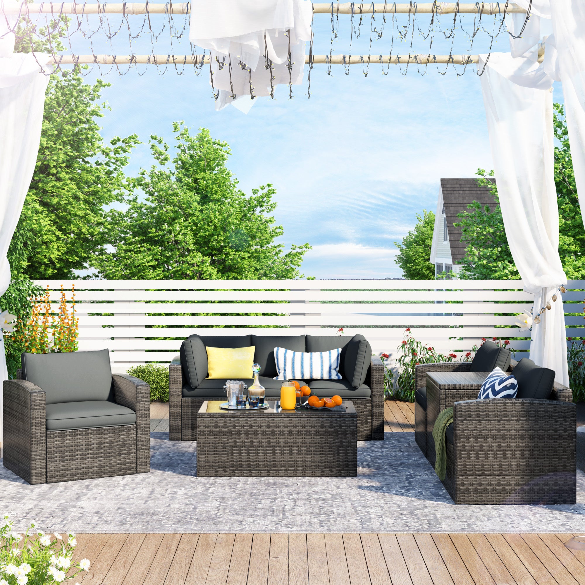 7-Piece Outdoor Sectional Sofa with Cushions & Storage Box