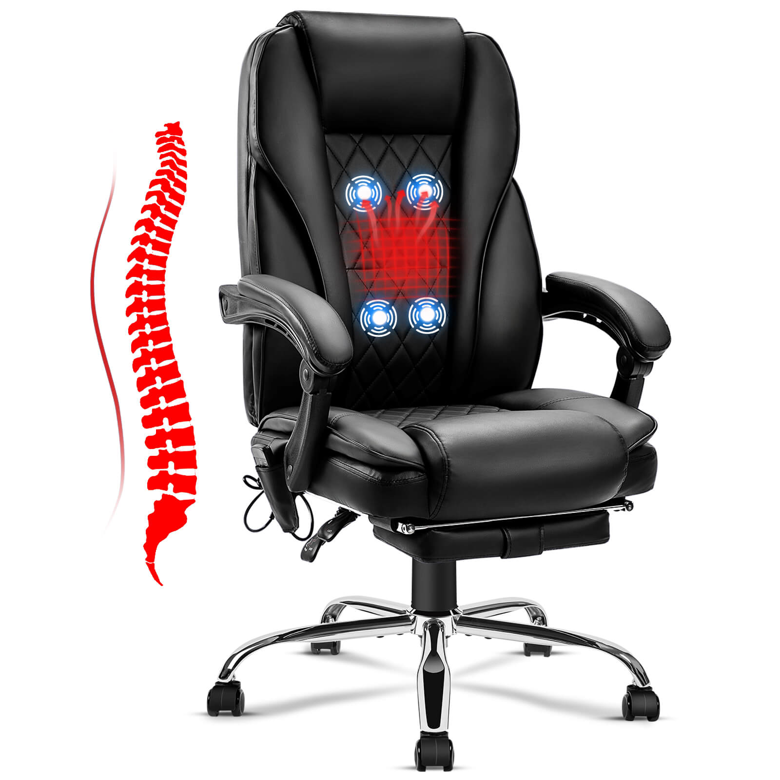 Ergonomic Office Chair with Heated Massage, High Back Fabric