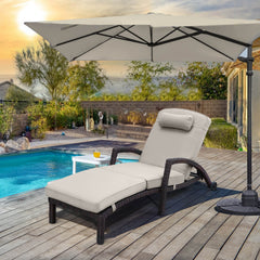 Patio Chaise Lounge Chairs Poolside Lounger w/ 5 Reclining Positions & Wheels, Light Grey Cushion