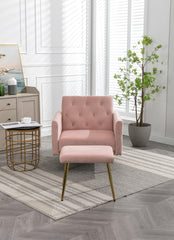 NOBLEMOOD Velvet Accent Chair with Adjustable Armrests and Backrest, Button Tufted Lounge Chair, Pink