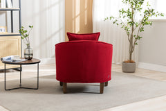 NOBLEMOOD Accent Chair with Ottoman, Mid Century Modern Barrel Chair Upholstered Club Tub Round Arms Chair, Red