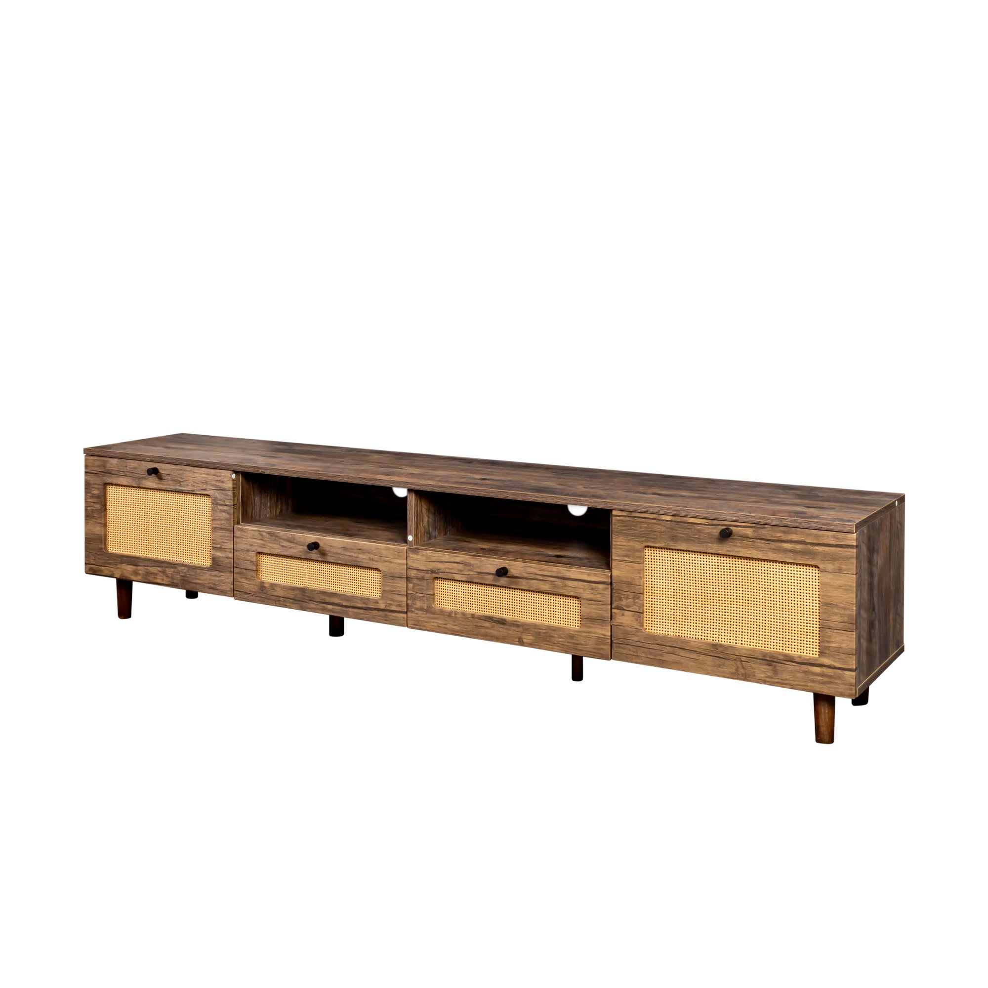 Farmhouse TV Stand with 2 Doors and 2 Open Shelves, Oak