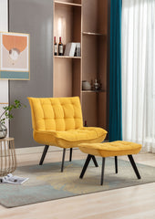 Modern Soft Velvet Fabric Material Large Width Accent Chair Leisure Chair Armchair TV Chair Bedroom Chair With Ottoman Black Legs For Indoor Home And Living Room,Yellow