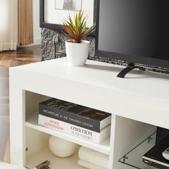 Modern TV Stand with LED Lights & High Glossy Front, White