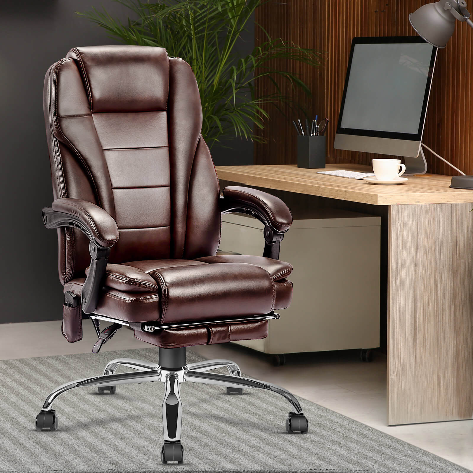 Big and Tall 500lb Executive Office Chair with Quiet Rubber Wheels,High Back  Leather Executive Office Chair with Lumbar Support, Thick Padding and  Ergonomic Design 