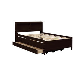 Full Bed with Bookcase,Twin Trundle with Drawers, Espresso