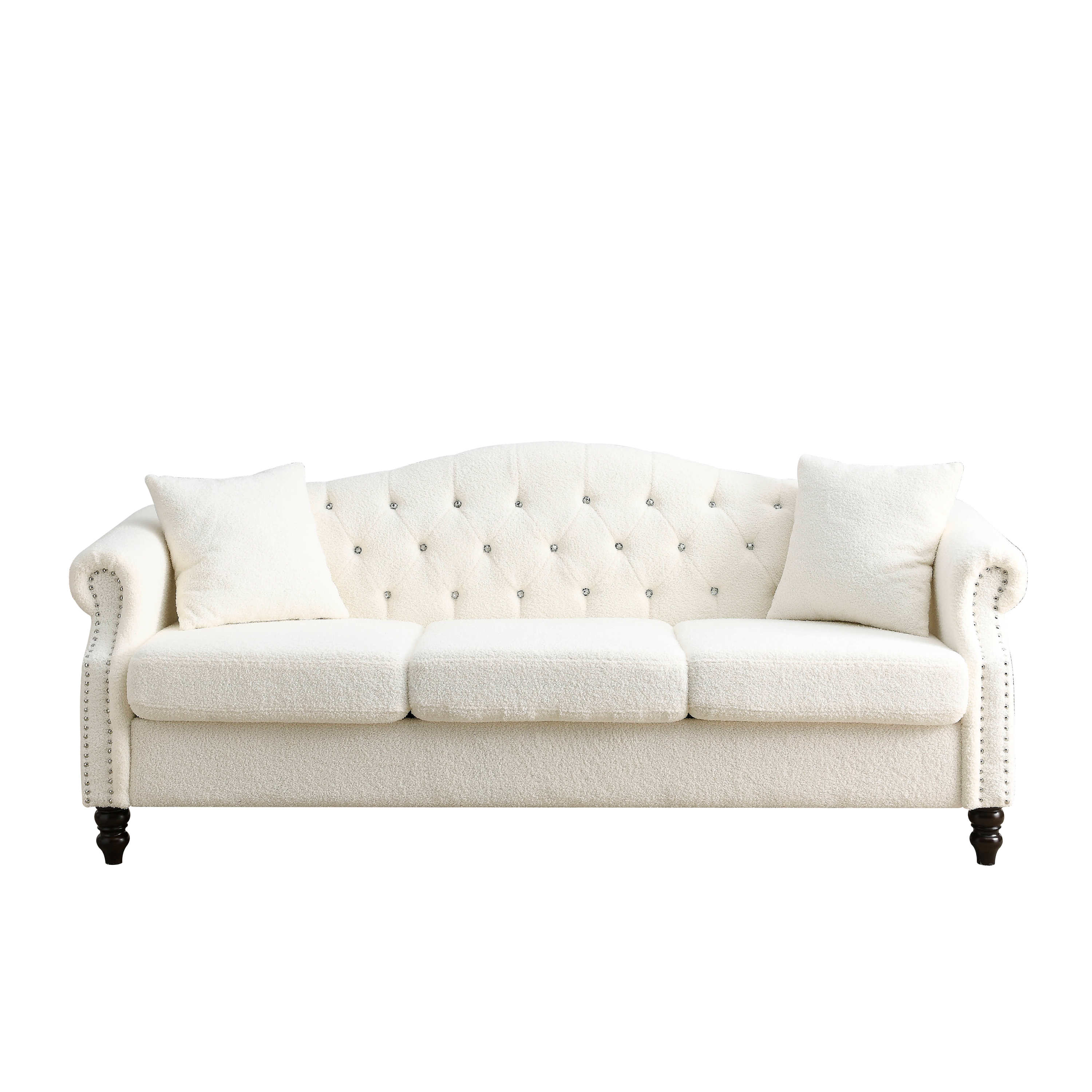 3-Seater Sofa Tufted Couch with Rolled Arms and Nailhead