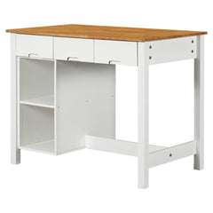 3-Piece 45" Stationary Rubber Wood Kitchen Island Set with 2 Seatings, 2 Shelves & 3 Drawers, White